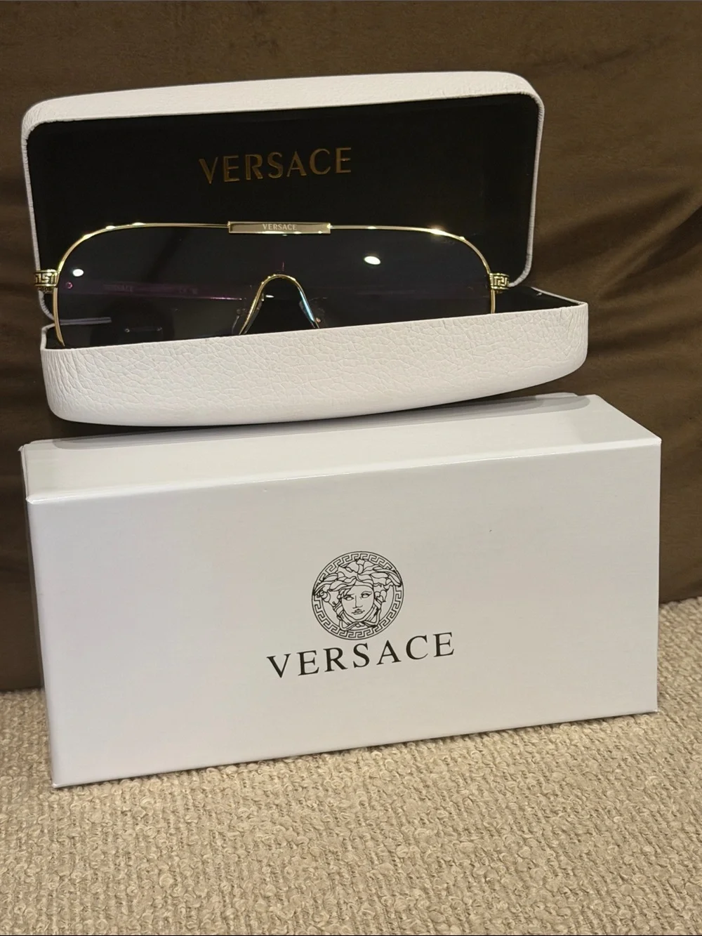 Versace Gold Frame Sunglasses with Black Lenses